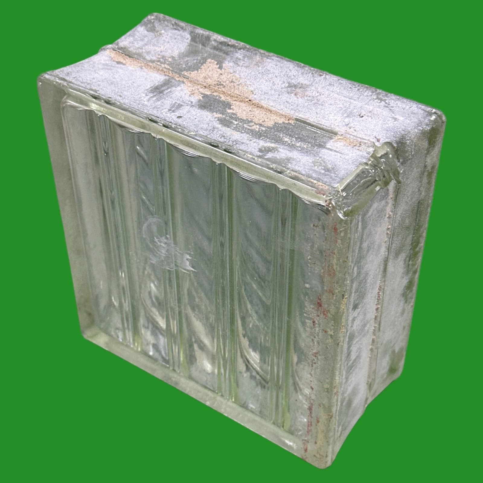 Used Clear Glass Brick/Block with Large Cross Hatch, Wall Square 195mm²x98mm